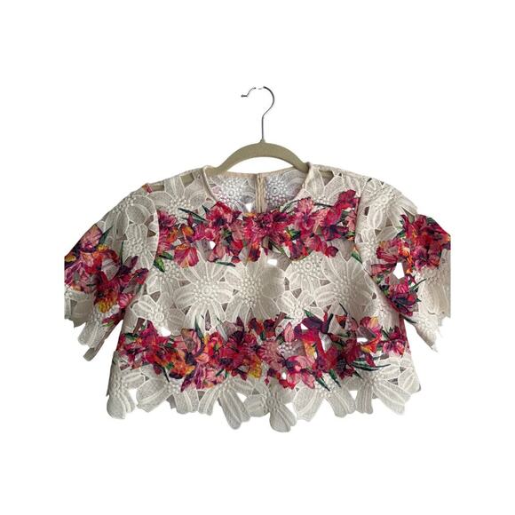 ASOS Cropped Lace Floral BohoTop Size 2 - Picture 2 of 6